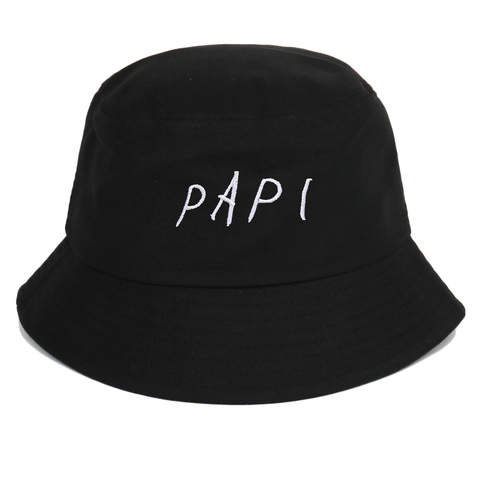 Bucket Hat Baumwolle Papi Stickerei Sonnenschutz Outdoor Streetwear Unisex Fischerhut