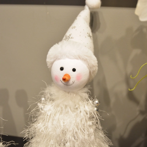 Weihnachtsbaumspitze Weihnachtsmann Schneemann Weißer Plüsch Strick Desktop Dekoration Saisonales Ornament Silberne Schneeflocke