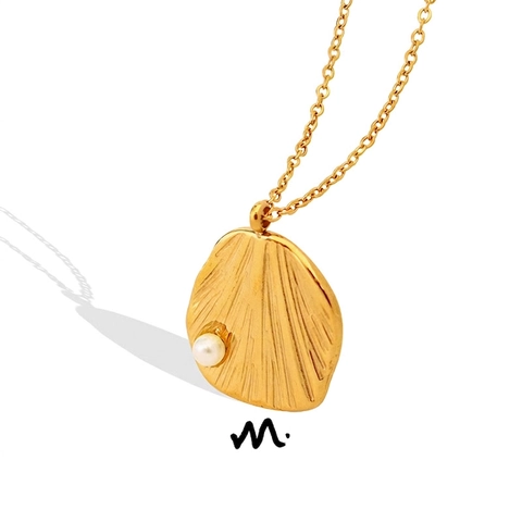 Collar De Acero Inoxidable Concha Colgante Geométrico Irregular Con Imitación Perla Artificial Bañado En Oro 18K Joyería Mujeres