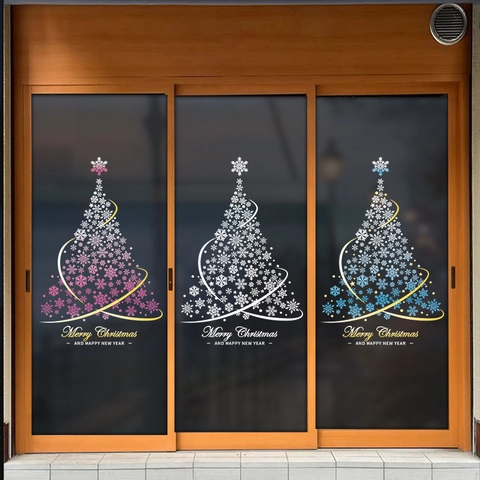 Vetrofanie Natalizie Adesivi Statici PVC Fiocco Neve Albero Natale Decorazione Festiva Doppia Faccia Per Porte In Vetro