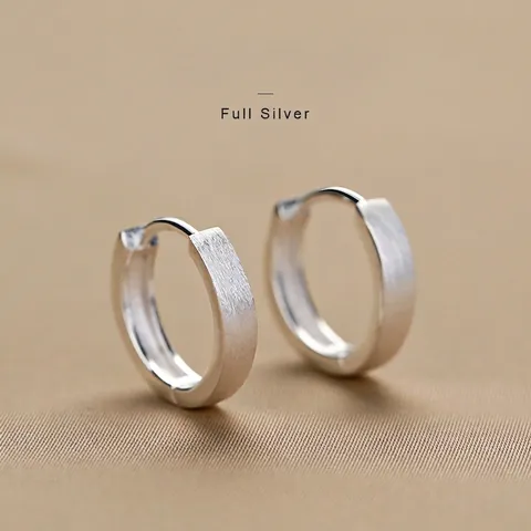 S999 Fine Silver Hoop Earrings Frosted Brushed Minimalist Ear Buckles For Women High End Style Jewelry
