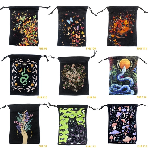 Tarot Card Storage Bag Velvet Drawstring Pouch Mystical Occult Print For Jewelry Dice Board Game Accessories