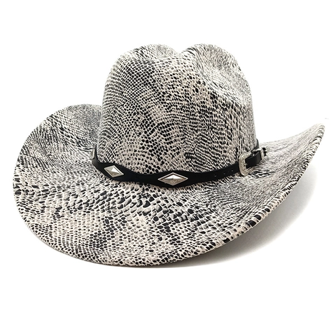 Cappello Da Cowboy Western Retrò Motivo Serpente Ecopelle Tesa Larga Vintage Jazz Fedora Con Cintura Decorata Con Borchie
