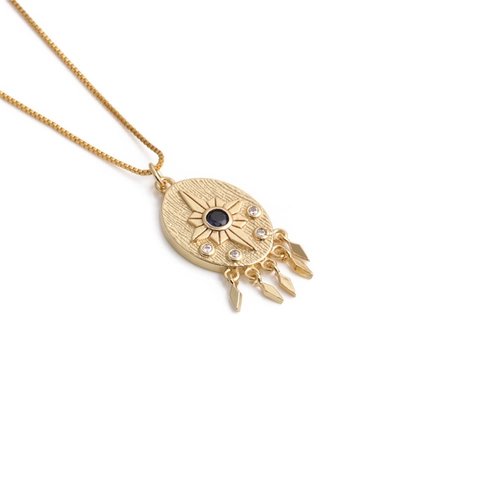 Evil Eye Anhänger Halskette Kupfer Vergoldet Zirkonia Sternenregen Sonne Mond Boho Schmuck Für Damen Geschenk