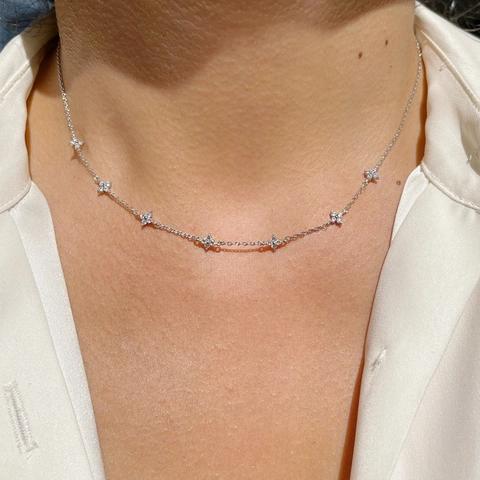 Collana Fiore Quadrifoglio Con Zircone Micro Pavé Ottone Gioielli Eleganti Per Donna Placcato Oro E Argento