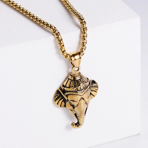 Collar Con Colgante De Cabeza De Elefante Ganesha Acero Inoxidable 304 Estilo Retro Religioso Hip Hop Para Hombres