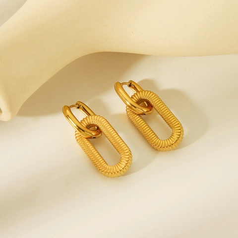 Fashion Stainless Steel Textured Oval Dangle Earrings For Women Ins Style Detachable Geometric U-Shaped Loop Drop Earrings Jewelry Gift