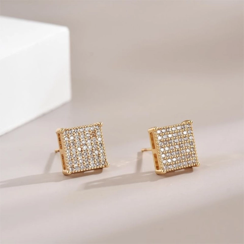 Quadratische Ohrstecker Kupfer Mikro Pave Zirkonia Luxus Minimalistischer Modeschmuck Für Damen Elegant