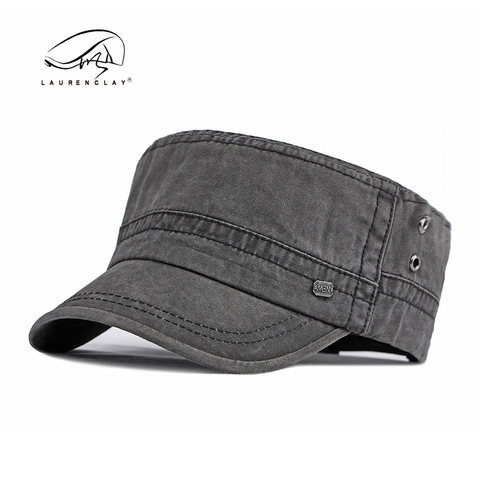 Cadet Cap Washed Cotton Adjustable Military Hat Outdoor Sun Protection Flat Top Vintage Unisex