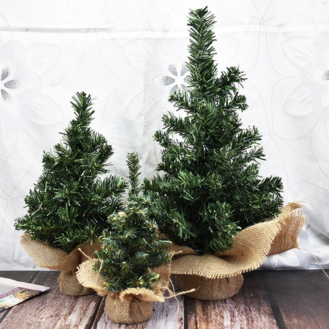 Künstlicher Grüner Weihnachtsbaum Tischdekoration Mit Leinensockel Für Feiertagsparty Tischdekoration Rustikaler Natürlicher Stil