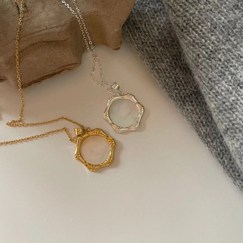 Collar De Plata De Ley 925 Con Colgante De Concha Cadena De Bambú Joyería Minimalista Para Mujeres Elegante