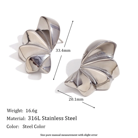 Pendientes de Botón de Pétalo 3D de Acero Inoxidable Minimalistas para Mujer Pendientes de Flor Plegados Geométricos de Moda Joyería