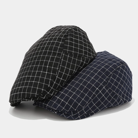 Vintage Plaid Ivy Cap British Retro Cotton Flat Cap Adjustable Breathable Driving Hat For Men And Women