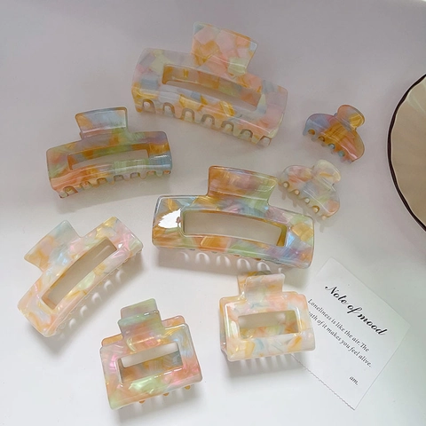 Handmade Acetate Hair Claw Clip Colorful Marble Pattern Large Simple Elegant Hair Accessory For Women