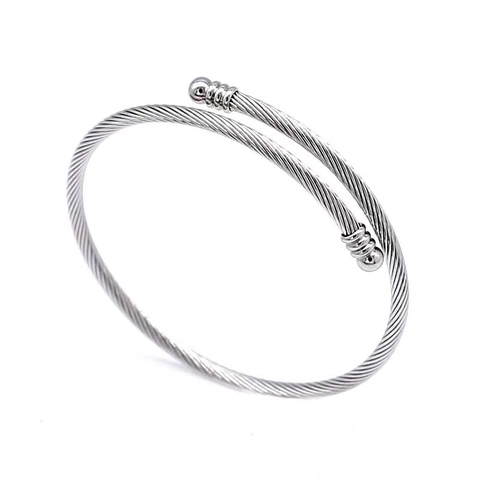 Stainless Steel Cable Open Bangle Bracelet With Copper Cap Ends Twisted Wire Minimalist Fashion Jewelry For Women