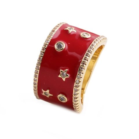 Stern Mond Offene Ringe Kupfer Emaille Zirkonia Verstellbar Mode Böhmischer Schmuck Für Frauen Süßer Stil Fingerring
