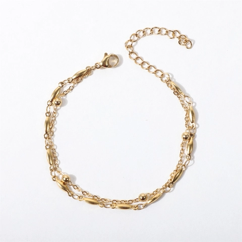 Elegant Double Layer Chain Bracelet Stainless Steel 18K Gold Plated With Heart Cross Star Pendants For Women Fashion Jewelry