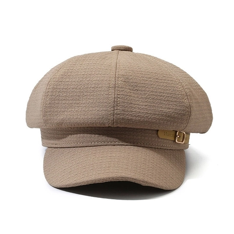 Berretto da Donna Retro Trama a Nido d'Ape Newsboy Cap Cappello Ottagonale Vintage Con Cinturino in Pelle e Fibbia
