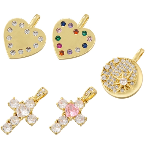 Ciondoli Pendenti Lusso Zirconia Cubica Ottone Forma Croce Cuore Tondo Stella Polare Accessorio Moda Versatile Per Donna