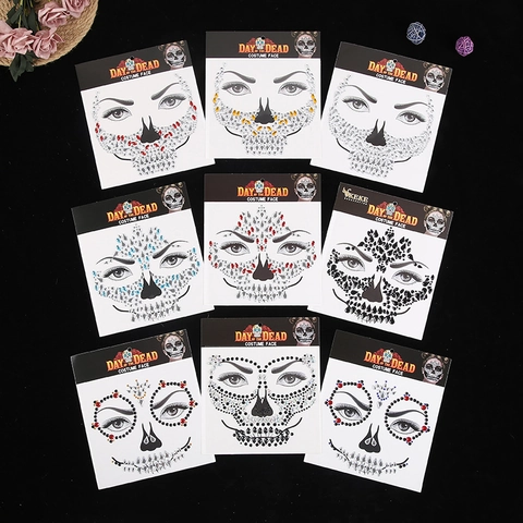 Tag Der Toten Gesicht Rhinestone Aufkleber Schädel Gesicht Juwelen Selbstklebend Halloween Kostüm Make-Up Acryl Edelsteine