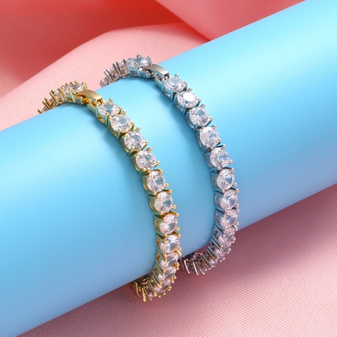 Elegante Bracciale Tennis Placcato Oro 18K Ottone Scintillante Zirconia Cubica Rotonda Incastonata Gioielli Di Lusso Per Donne