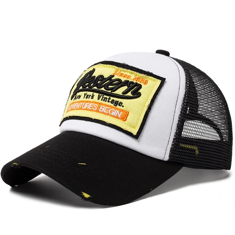 Cappello Trucker Vintage Cotone Lavato Rete Traspirante Ricamo Patch Regolabile Snapback Protezione Solare