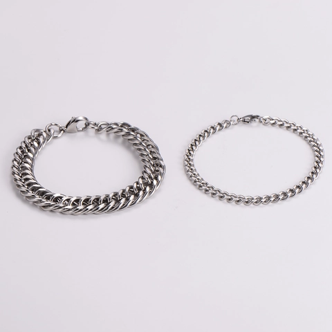 Men's Cuban Link Chain Bracelet 304 Stainless Steel Polished Curb Weave Jewelry Hip Hop Punk Style Silver Color