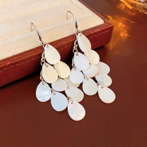 Wassertropfen Hängeohrringe Mit Süßwassermuschel Mehrlagig Boho Elegant Damen Schmuck 925 Sterling Silver Earring Post