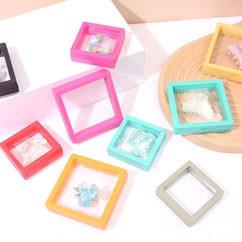3D Floating Jewelry Display Case Plastic Frame PE Membrane Transparent Elastic Storage Box Anti Oxidation Square Shape