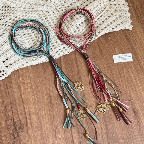Bohemian Multi Layer Beaded Necklace Acrylic Crystal Alloy Pendants Faux Leather Tassels Vintage Ethnic Jewelry