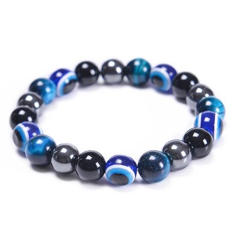 Bracciale Tripla Protezione Occhio Di Tigre Ossidiana Ematite Malocchio Cordino Intrecciato Gioielli In Pietra