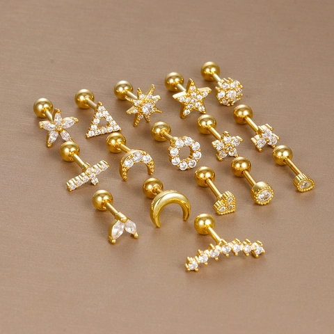 Orecchini A Cerchio Per Cartilagine In Acciaio Inossidabile Zircone Piercing Gioielli Mini Fiore Stella Vite Per Donne