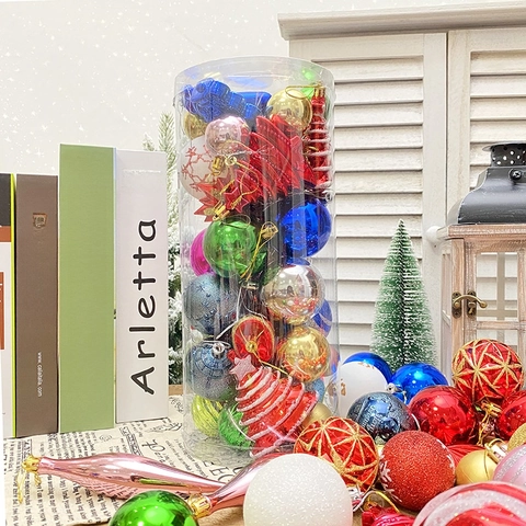 Christmas Ball Ornaments Assorted Shapes Plastic Multi-color Shiny Matte Glitter Hanging Tree Decorations Home Party Decor