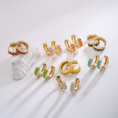 Colorful Enamel Flower Hoop Earrings Copper Real Gold Plated Niche Design Fashion Jewelry For Women Ins Style