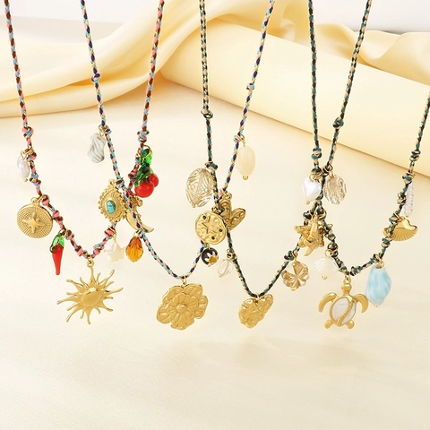 Collana Bohémien In Corda Intrecciata Donne Acciaio Inossidabile Multi Elementi Charms Sole Cuore Peperoncino Pendente Gioielli Etnici