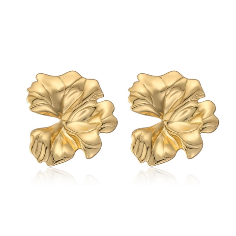 Boucles d'Oreilles Clous Vintage en Cuivre Plaqué Or 18K Nœud Papillon Fleur Feuille pour Femmes Bijoux Métalliques Élégants