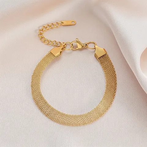 Women's Titanium Steel Braided Mesh Bracelet Necklace Jewelry Gold Plated Wide Mesh Band Adjustable Chain Jewelry Gift