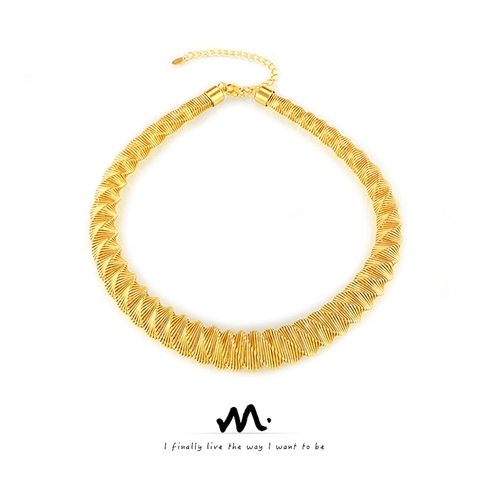 Collar De Torsión De Resorte Geométrico Acero De Titanio Chapado En Oro Joyería Gótica Hip Hop Para Mujer