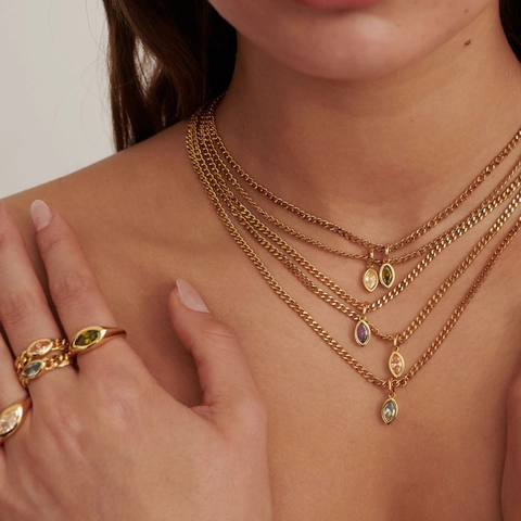 Collana In Acciaio Inossidabile Con Zircone Marquise Catena Gourmette Placcata Oro Gioielli Minimalisti Donna