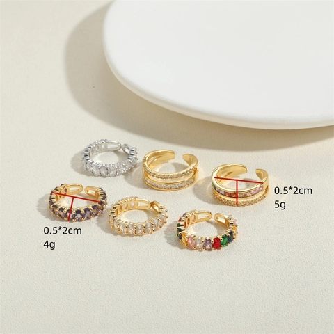 Adjustable Copper Ring For Women With Zircon Geometric 14K Gold Plated Eternity Finger Ring Minimalist Trendy Jewelry