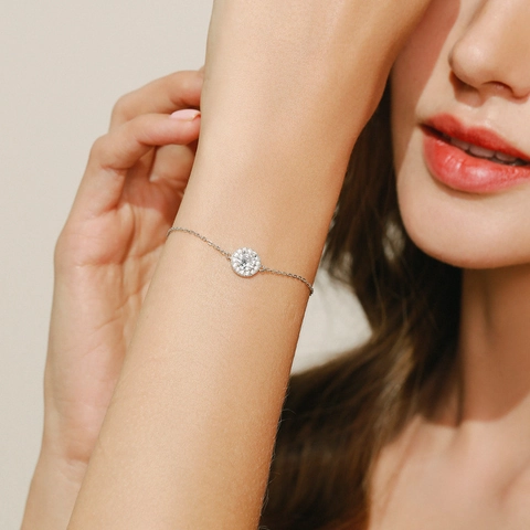 Bracciale Halo Elegante In Argento Sterling 925 Per Donna Zirconia Cubica Rotonda Design Di Nicchia Minimalista Gioielli