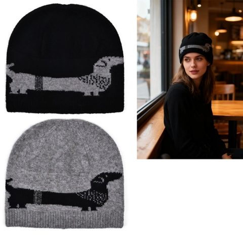 Πλεκτό Σκουφάκι Σχέδιο Σκύλου Dachshund Jacquard Ακρυλικό Χειμερινό Ζεστό Αντιανεμικό Σκουφάκι Για Γυναίκες Άνδρες