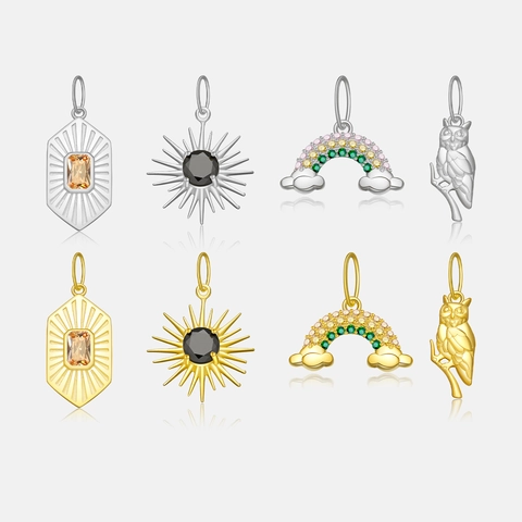 925 Sterling Silver Pendant Necklace 18K Gold Plated Adjustable Chain Owl Sun Shell Rainbow Versatile Jewelry Women