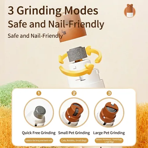 Electric Pet Nail Grinder Bear Shape USB Rechargeable LED Light Quiet Professional Grooming Trimmer For Dog Cat Diamond Bit