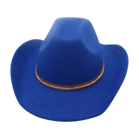 Cappello Da Cowboy Occidentale Feltro Poliestere Banda Strass Tesa Larga Vintage Jazz Fedora Per Uomini Donne Festa