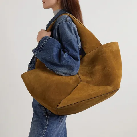 Große Kapazität Wildleder Kunstleder Tote Bag Geometrisches Spleißen Minimalistische Vintage Schultertasche Für Frauen