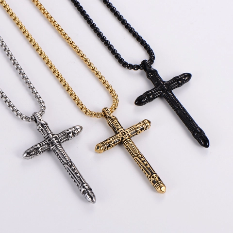 Collana Con Ciondolo A Croce Di Proiettile Acciaio Inossidabile 304 Gotico Punk Hip Hop Retro Gioielli 3D Doppia Faccia Per Uomini Ragazzi
