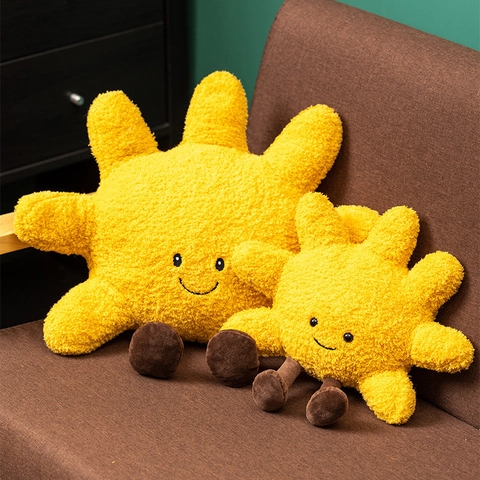 Sun Plush Pillow Soft Teddy Fleece Smiley Face Decorative Cushion For Couch Nursery Room Kids Gift