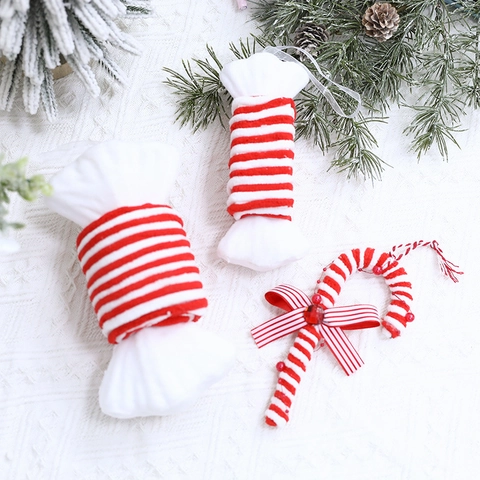 Christmas Candy Hanging Ornaments Plush Fabric Wrapped Foam Striped Holiday Tree Decoration