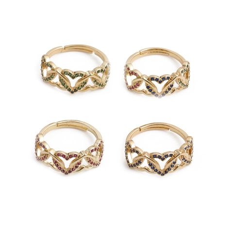 Anello Regolabile A Forma Di Cuore Rame Zircone Colorato Micro Incastonatura Avvolgimento LOVE Gioielli Per Donne
